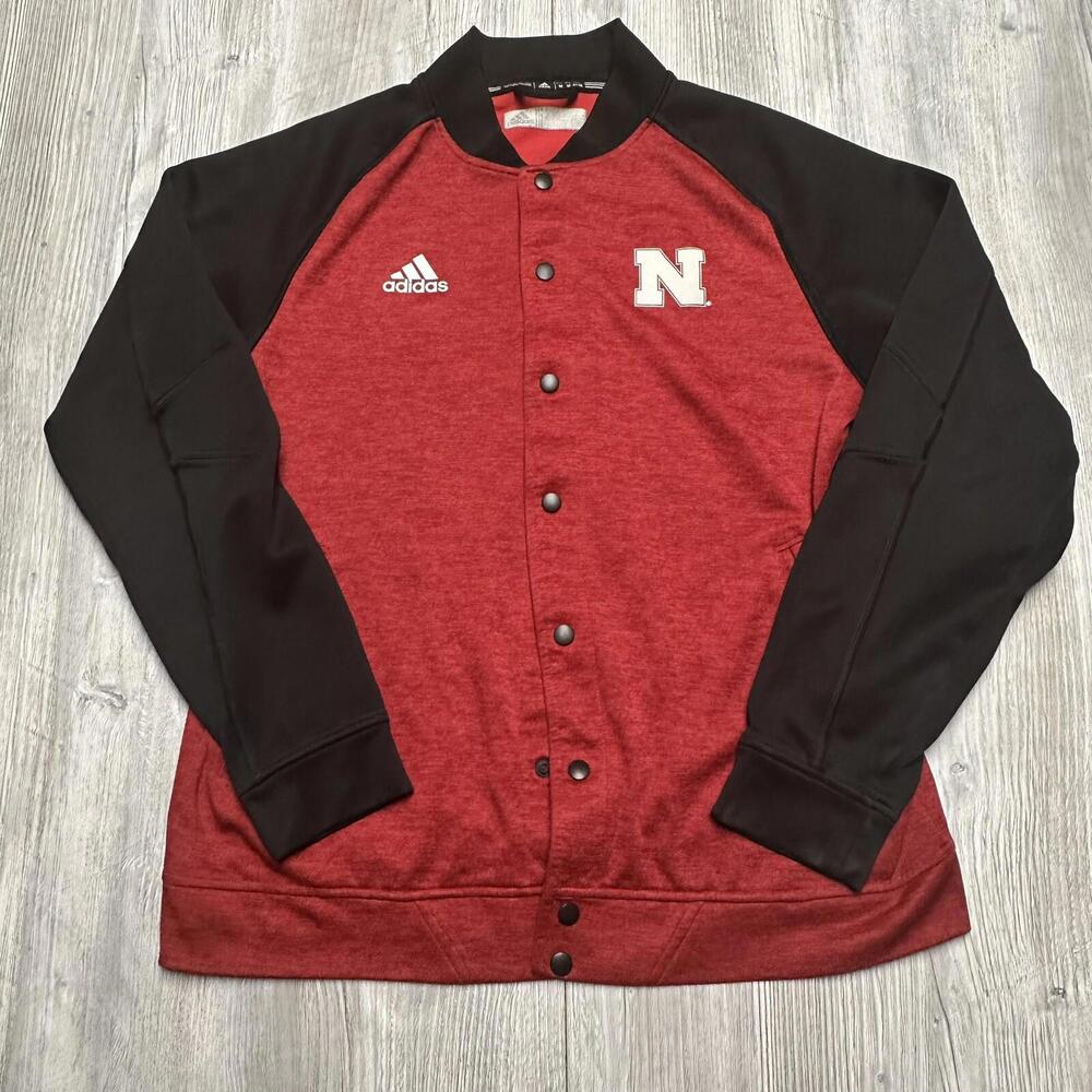 Nebraska Cornhuskers Jacket Mens Medium Red Black Snap Button Up Adidas